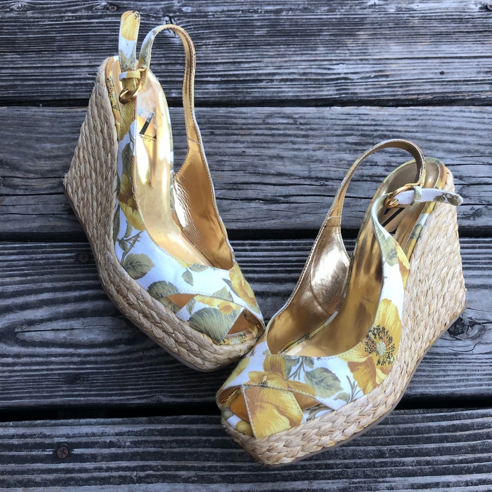 Sergio Zelcer floral slingback wedge espadrilles